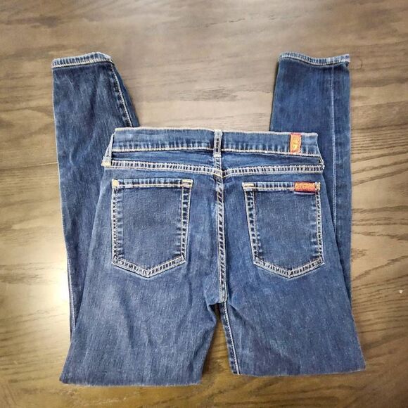 7 For All Mankind Soft Stretch Skinny Jeans medium Dark Wash High Rise Womens 27 - Picture 2 of 8